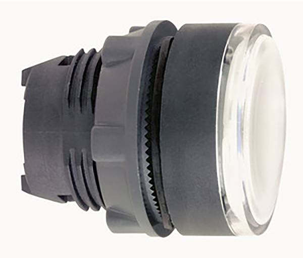 Bouton-poussoir noir rond avec boîtier transparent. Utilisé pour le contrôle dans les circuits électriques, typiquement comme interrupteur.