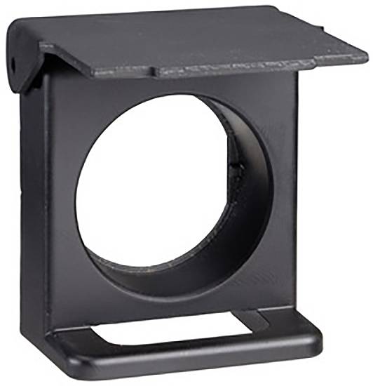 Un support en métal noir avec une base rectangulaire et une découpe circulaire en son centre.