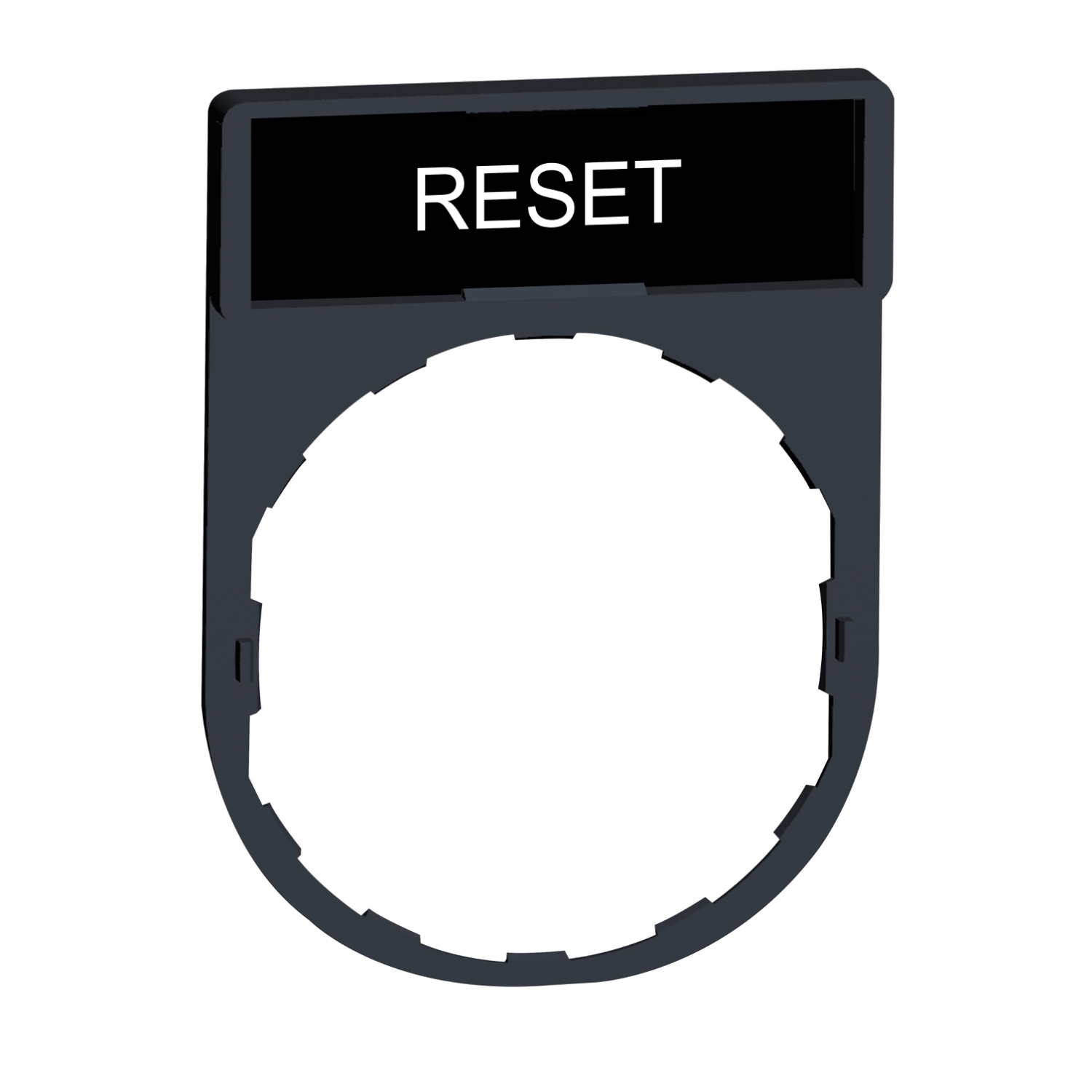 Un bouton noir portant l'inscription 'RESET' en haut.