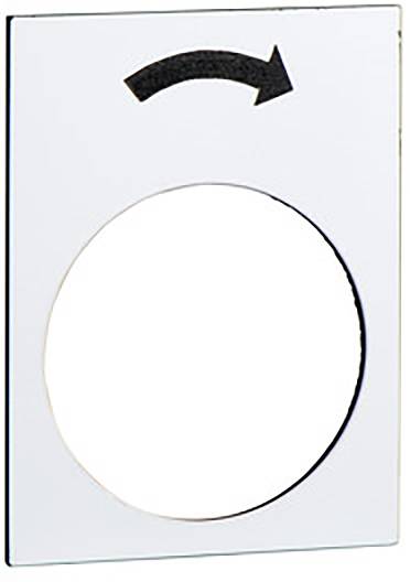 Une plaque rectangulaire avec une flèche au-dessus pointant dans le sens des aiguilles d'une montre, et une grande découpe circulaire au centre.