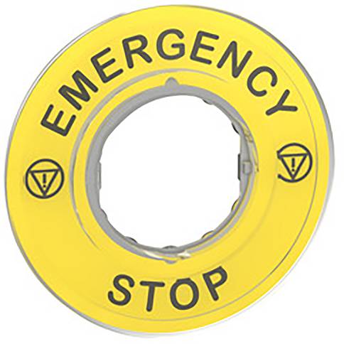 Bouton d'arrêt d'urgence jaune pour situations critiques, utilisé pour l'arrêt immédiat de machines ou de processus.