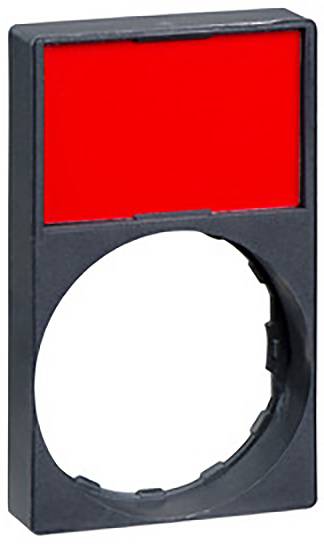 Cadre rectangulaire noir avec un rectangle rouge en haut et une découpe arrondie en bas, adapté pour des interrupteurs ou des insertions de commande.