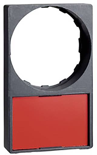 Cadre noir rectangulaire avec une découpe arrondie en haut et une zone rectangulaire rouge en bas.