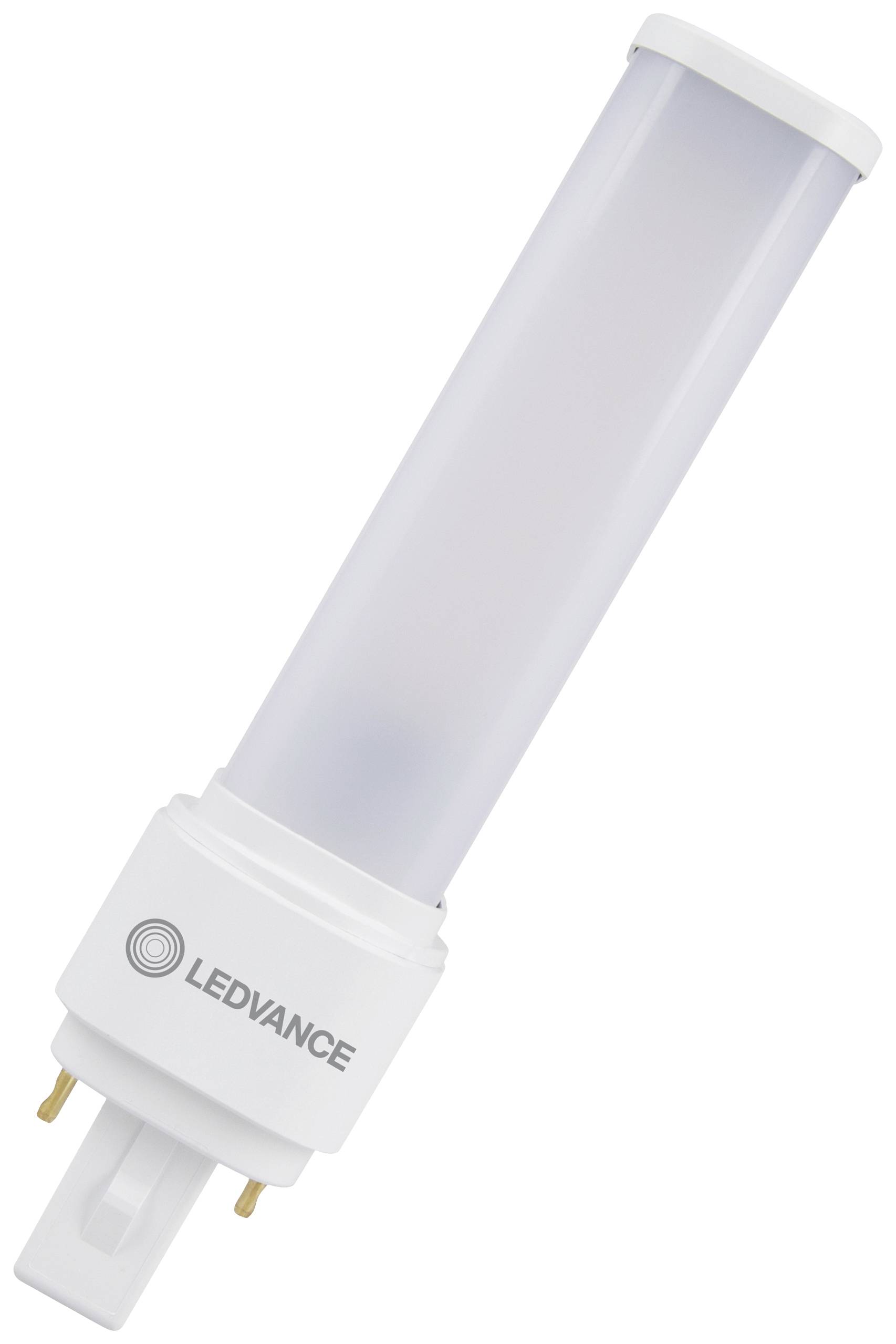Lampe LED au design cylindrique avec deux broches à sa base. Marque 'Ledvance'. Adaptée pour un éclairage intérieur économe en énergie.