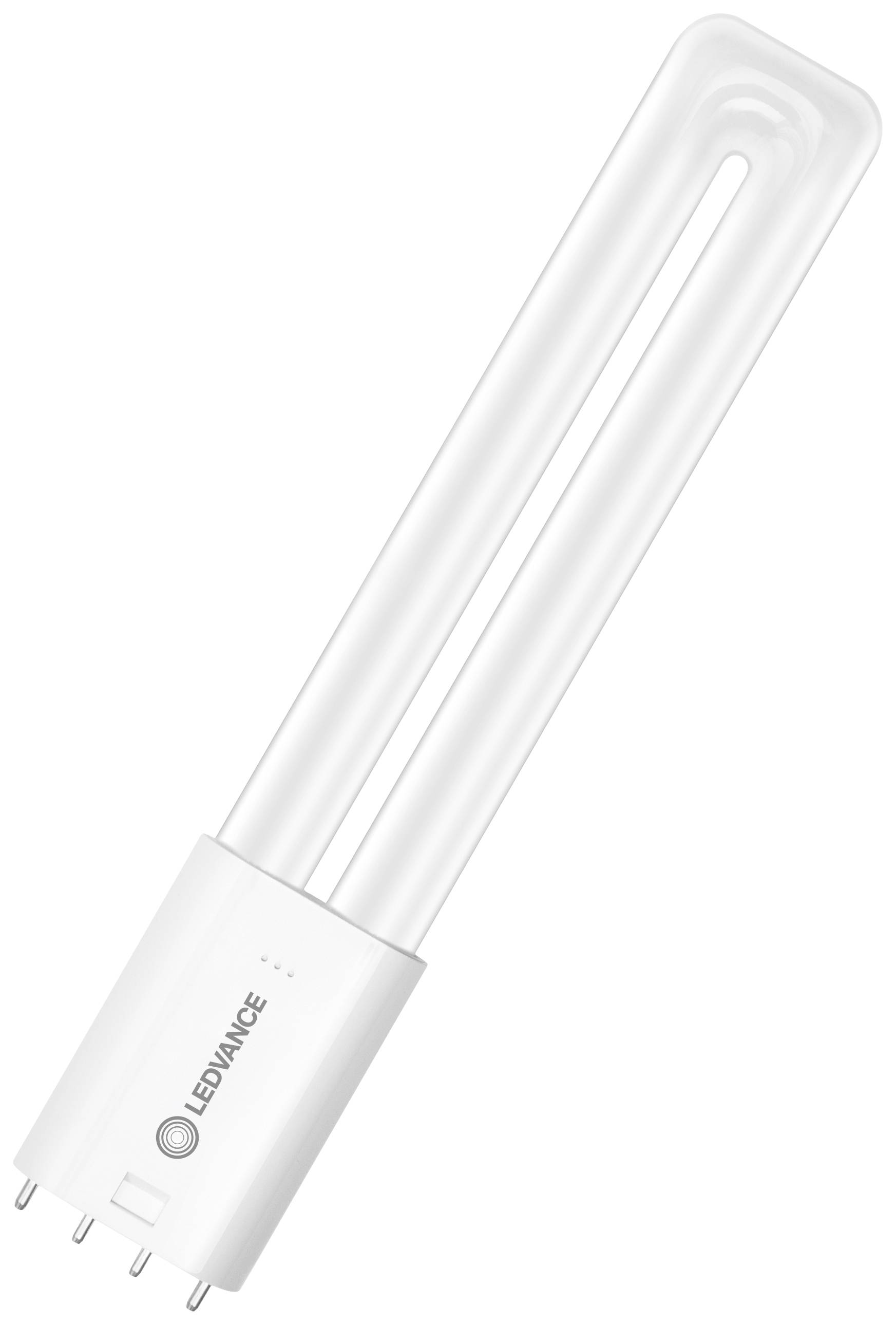 Tube LED compact avec douille d'insertion double face, portant l'inscription 'LEDVANCE'. Solution d'éclairage économe en énergie.