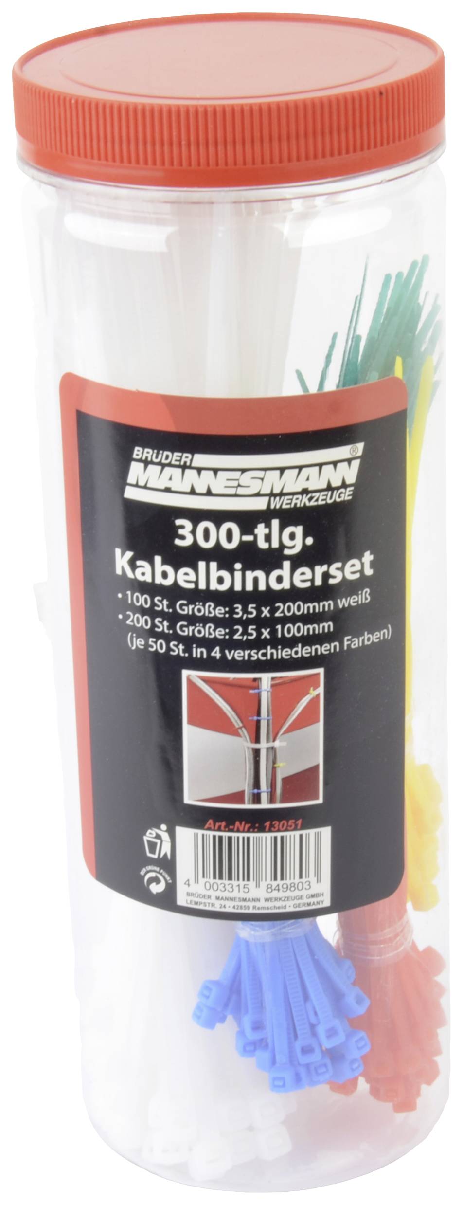 Brüder Mannesmann M13051 Serre-câble 100 mm, 200 mm blanc, rouge, vert, jaune, bleu 300 pc(s)