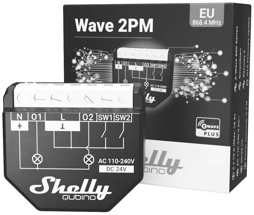Shelly Qubino Wave 2PM Actionneur de commutation Z-Wave, Z-Wave+