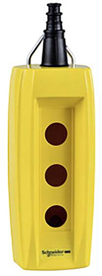 Appareil de commande jaune avec trois boutons ronds larges disposés verticalement. Une poignée noire est située sur le bord supérieur.