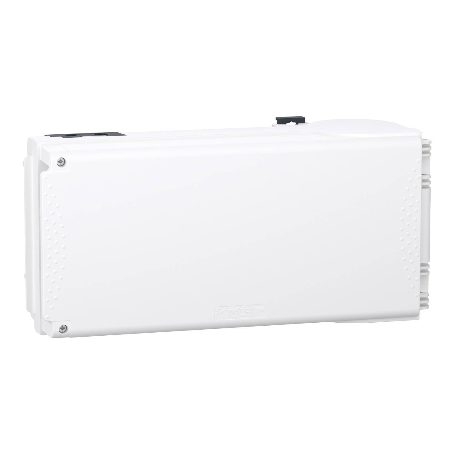 Une boîte électronique blanche rectangulaire aux bords arrondis, comportant plusieurs connecteurs sur le côté.