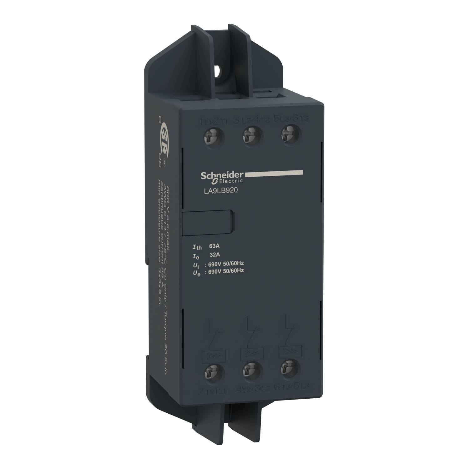 Appareil de protection noir portant le logo 'Schneider Electric' et le numéro de modèle 'LALB820', adapté pour 690V et 18A maximum.