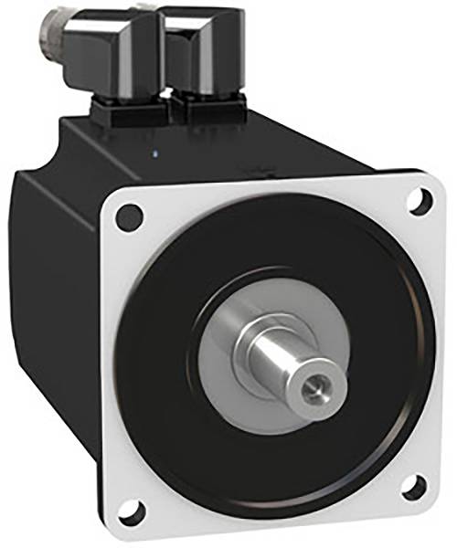 Un moteur électrique noir avec un raccordement d'arbre métallique à l'avant et des connexions sur le dessus, adapté aux applications industrielles.