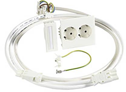 Ensemble de système de connexion avec prise électrique, câble et éléments de raccordement. Idéal pour une alimentation électrique universelle dans les espaces intérieurs.