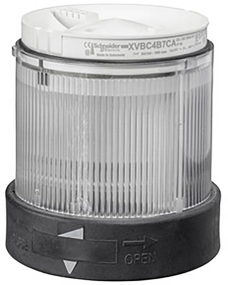 Une pièce de rechange cylindrique pour un luminaire, avec une surface striée, une base noire portant une flèche et des indications pour l'ouverture.