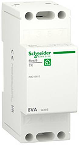 Un contacteur électrique blanc de Schneider Electric avec inscription verte, adapté pour un montage sur rail DIN.
