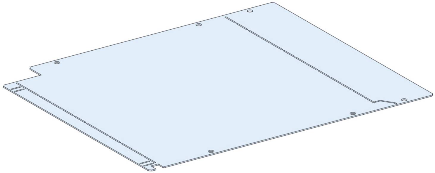 Une pièce métallique rectangulaire avec des trous de vis. Elle sert probablement de couvercle ou de fixation dans un dispositif technique.