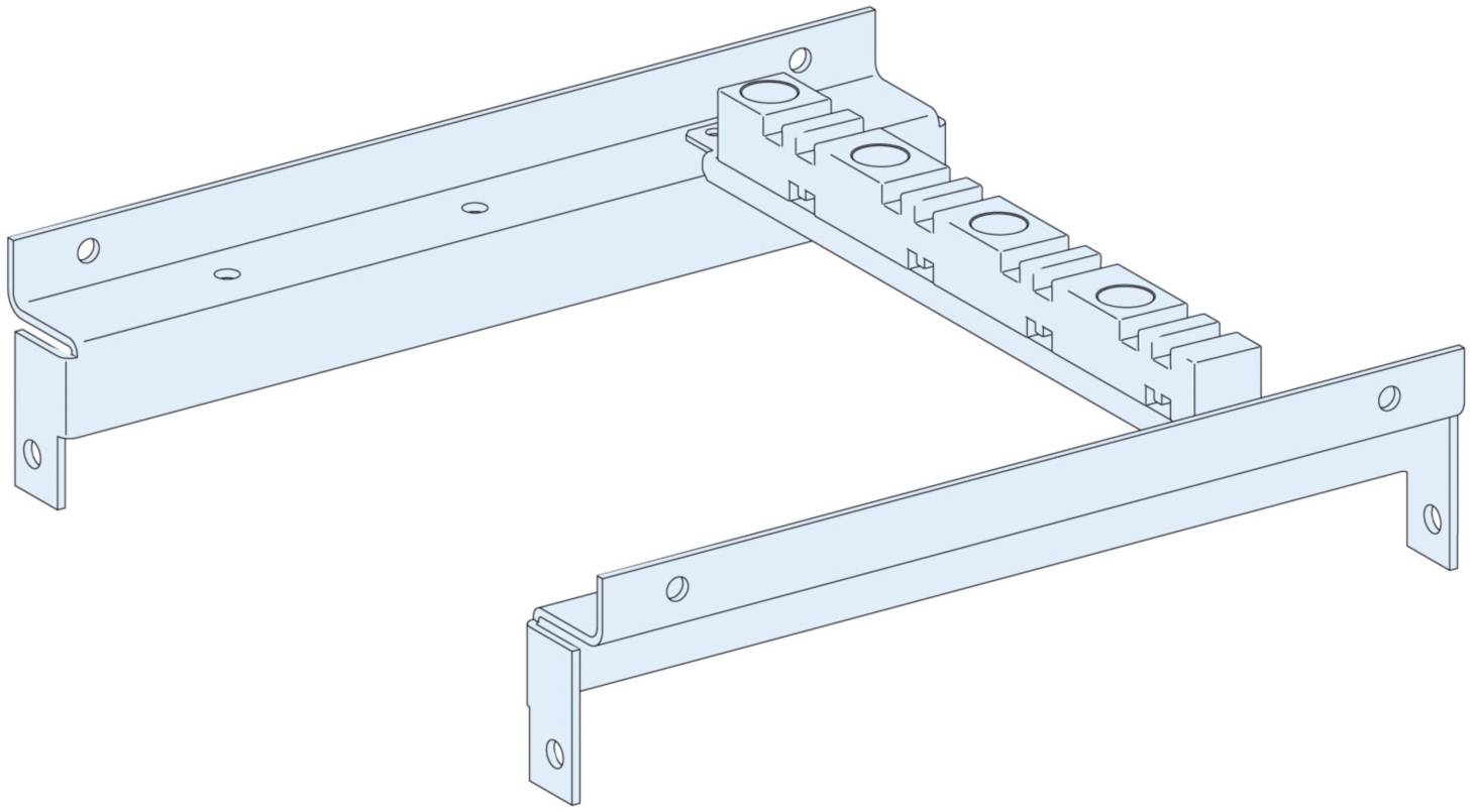 Structure de rails métalliques, composée de deux rails parallèles et d'un élément de jonction avec plusieurs trous de fixation.