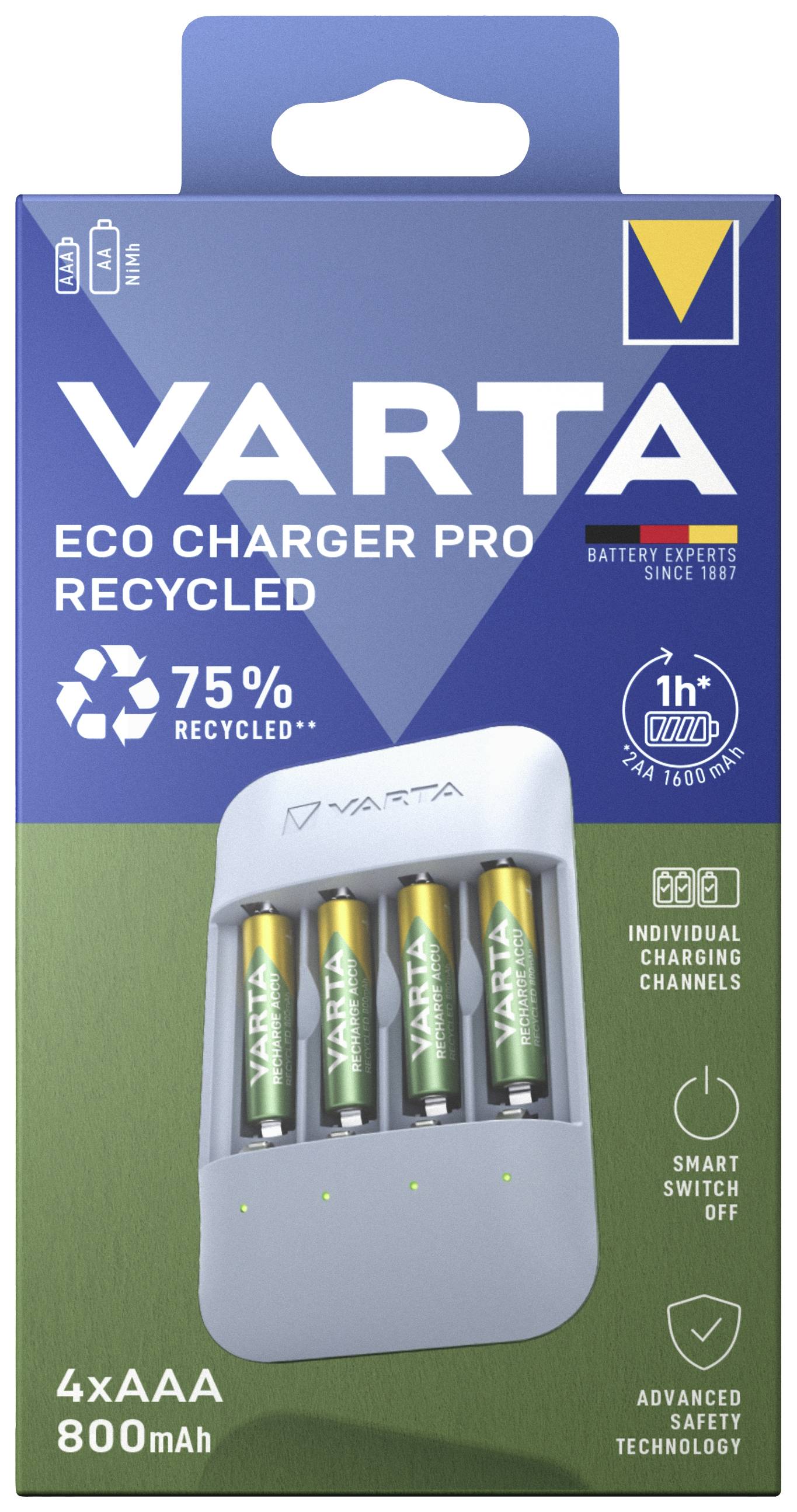 Varta Eco Charger Pro Chargeur de piles rondes NiMH LR03 (AAA), LR6 (AA)