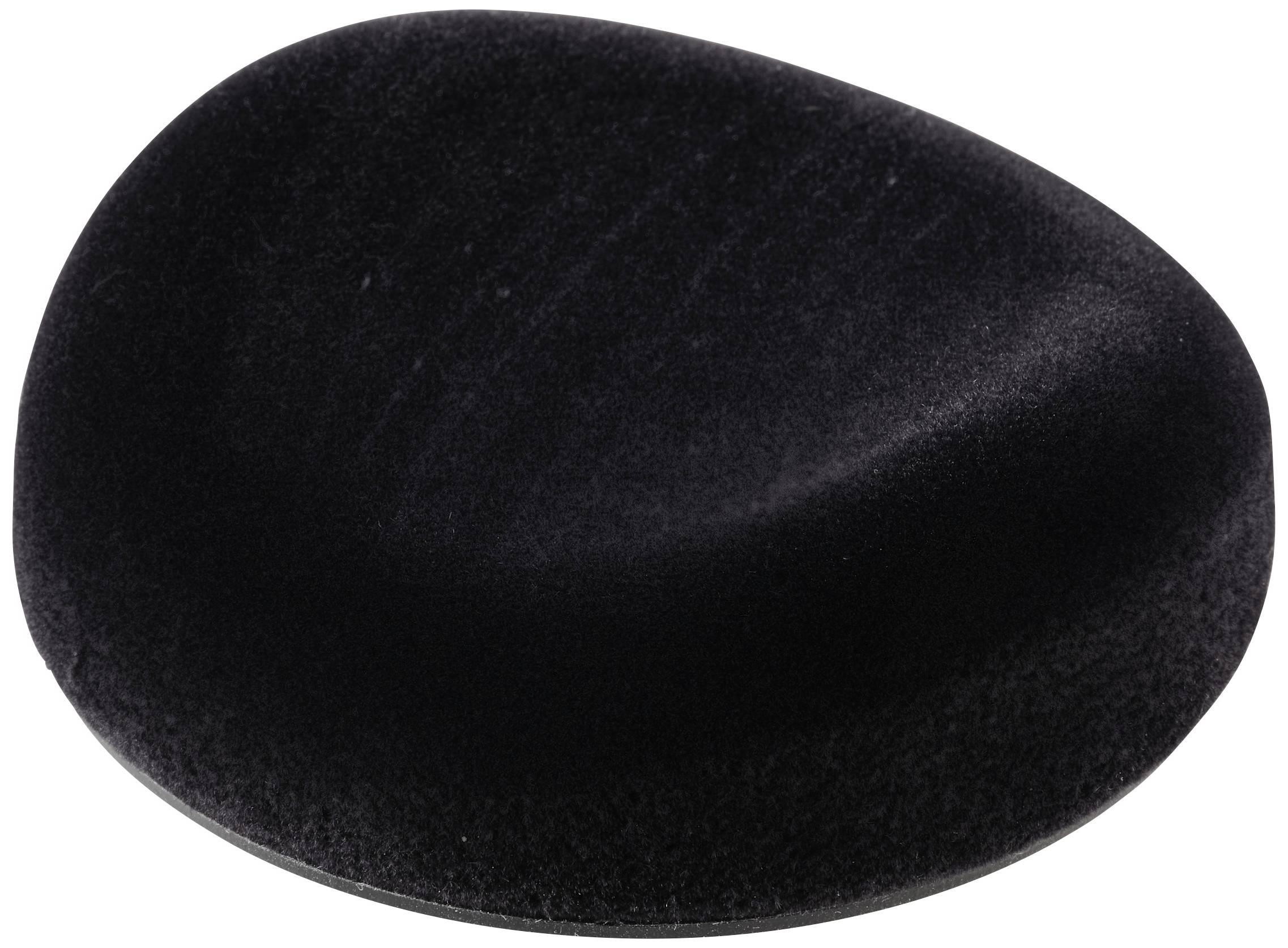 Un tapis en mousse noir, légèrement bombé, sur un fond blanc.