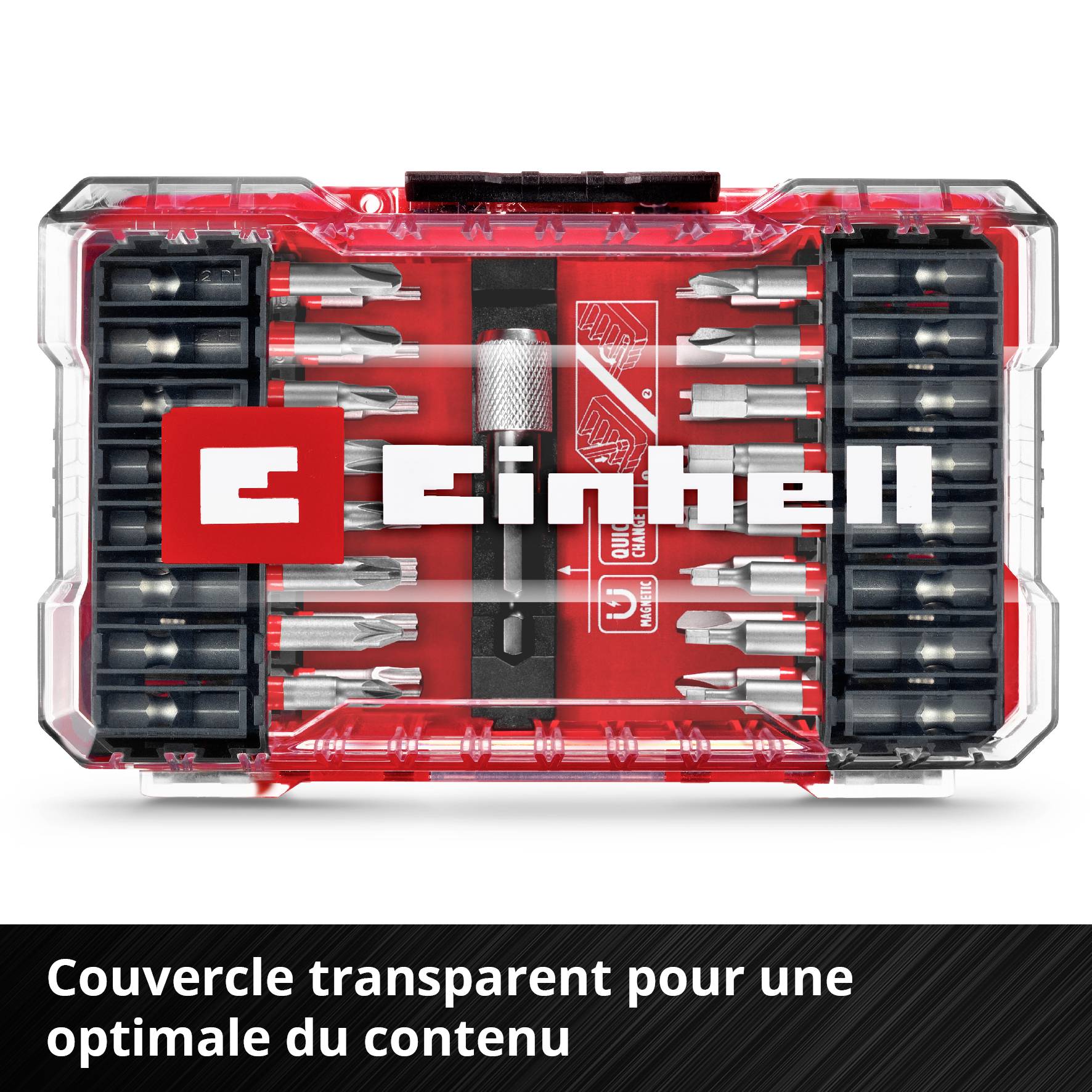 Coffret de forets dans un boîtier transparent avec logo et texte 