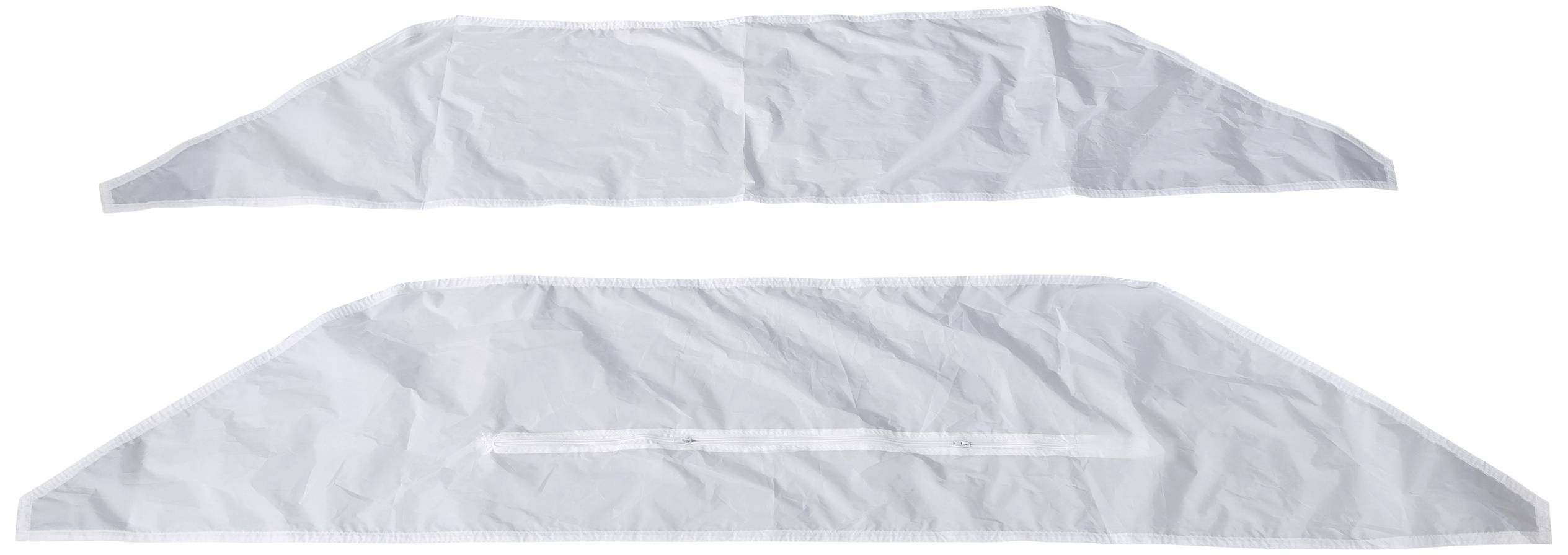 Deux bandes de tissu blanches et rectangulaires, placées en haut et en bas de l'image, présentent des tailles différentes.