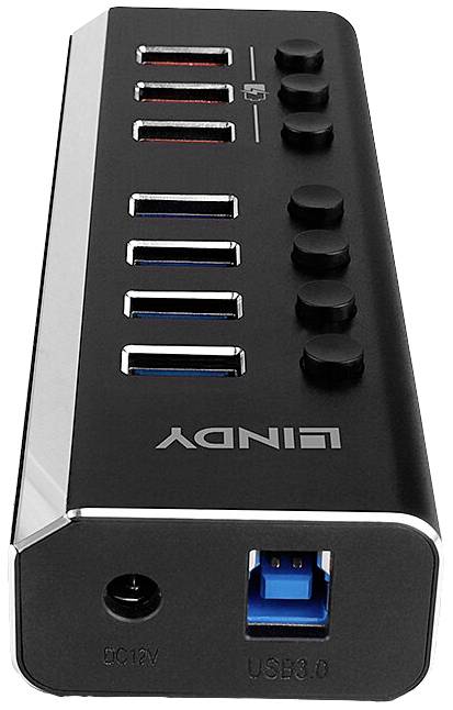 Hub USB multiports avec plusieurs ports et interrupteurs, adapté pour étendre la connectivité USB.