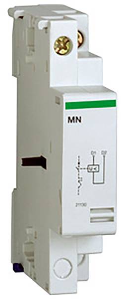Un interrupteur de protection électrique blanc avec un marquage vert et un levier noir. L'interrupteur affiche un symbole de schéma électrique.