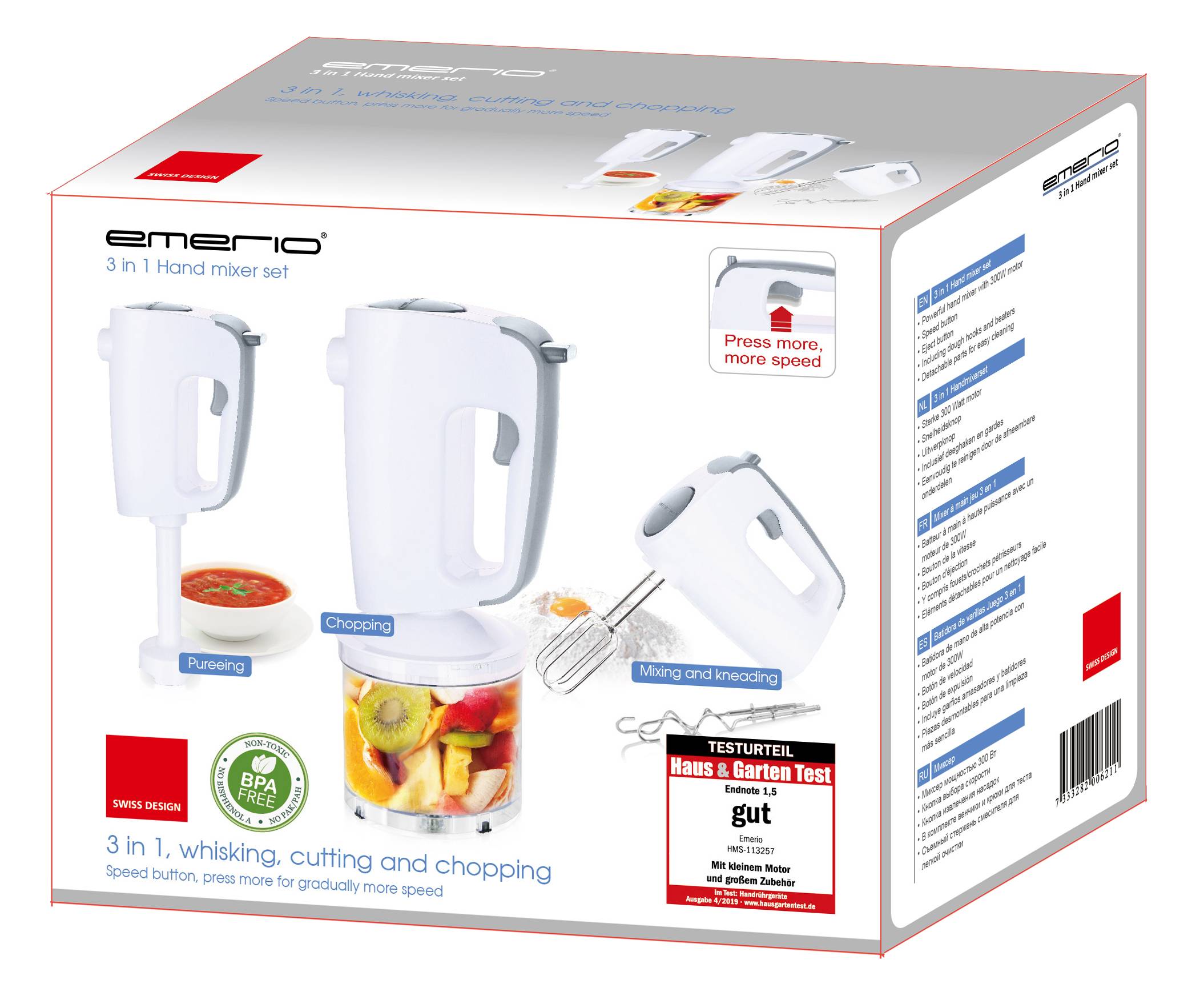 EMERIO HMS-113257.11 Batteur 300 W blanc, gris