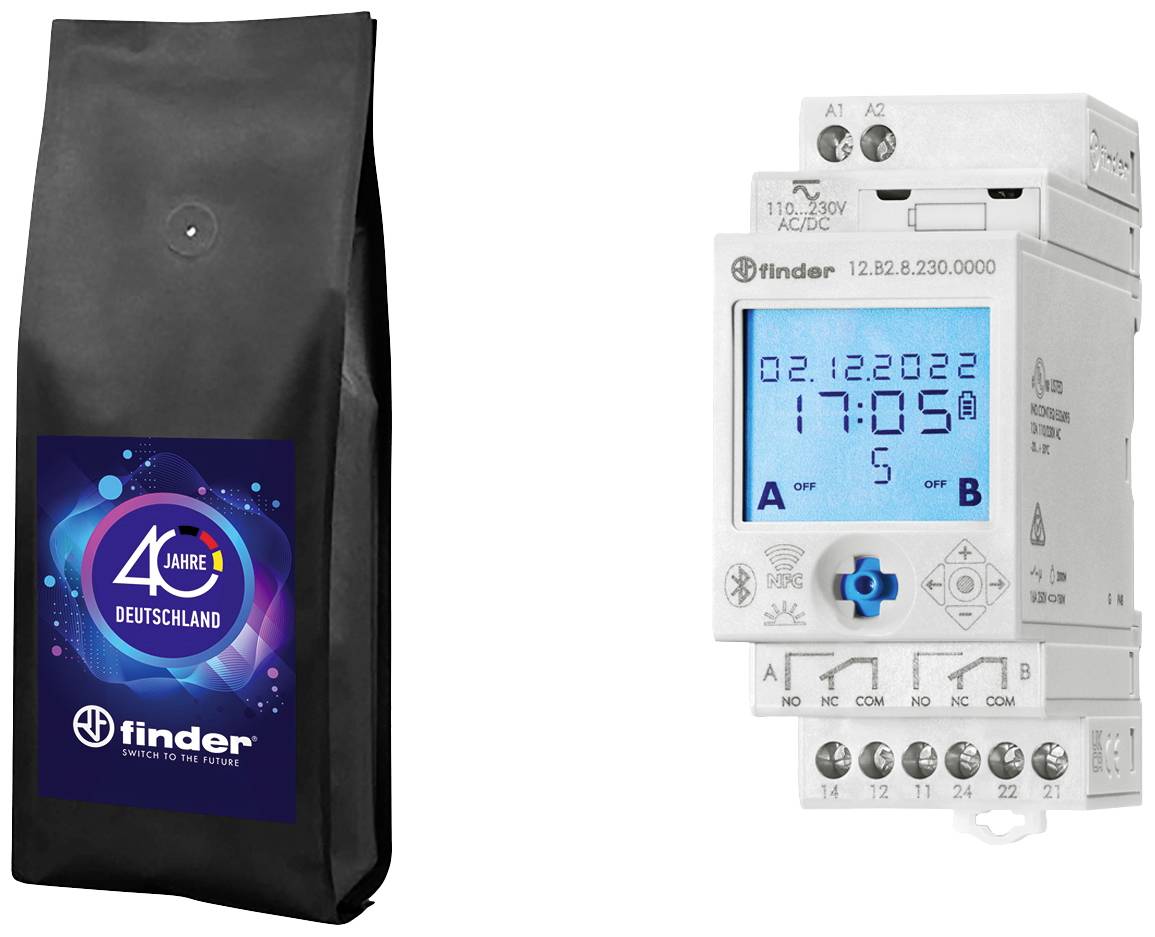 Finder 2971107+2861788 Interrupteur horaire pour rail 12.B2.8.230.0000 Jubiläumspaket astronomique, commutation aléatoire