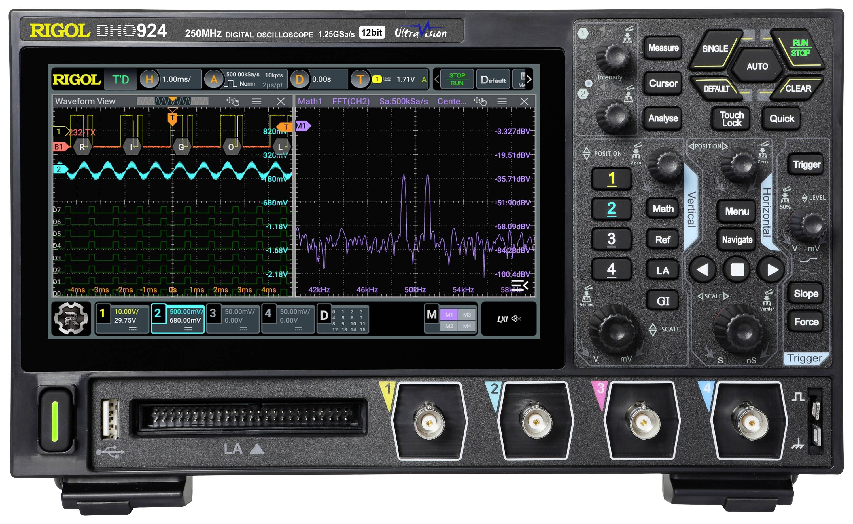 Oscilloscope numérique Rigol DHO924 200 MHz 1.25 Géch/s 50 Mpts 12 bits