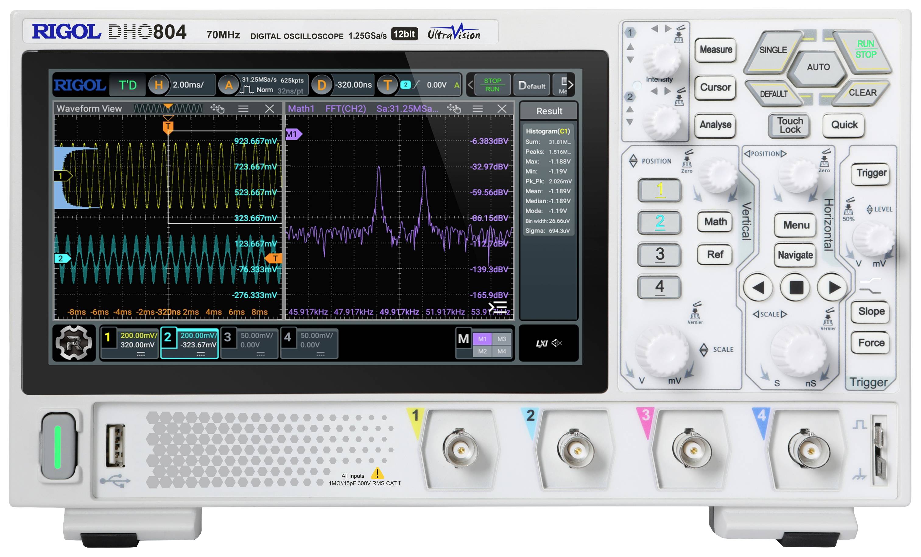 Oscilloscope numérique Rigol DHO804 70 MHz 1.25 Géch/s 25 Mpts 12 bits