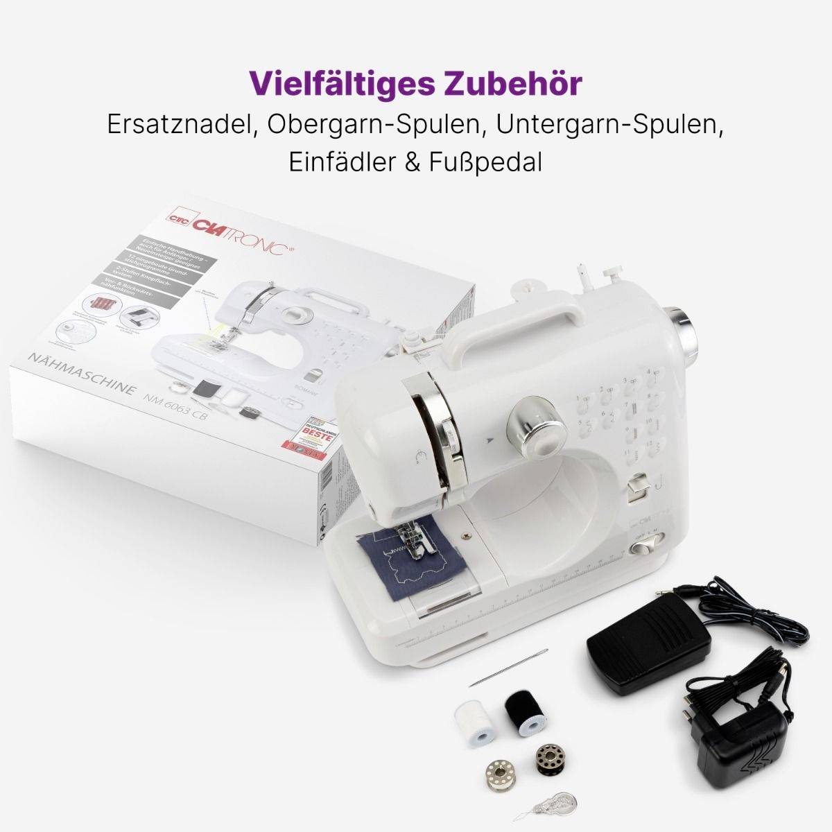 Clatronic Machine à coudre manuelle NM 3795 blanc, argent