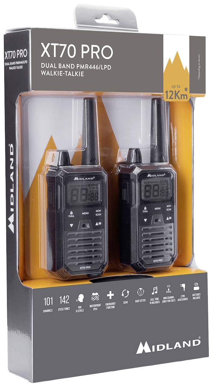 Midland XT70 Pro PMR+LPD Blisterpack Schwarz C1465 Talkie-walkie LPD/PMR jeu de 2