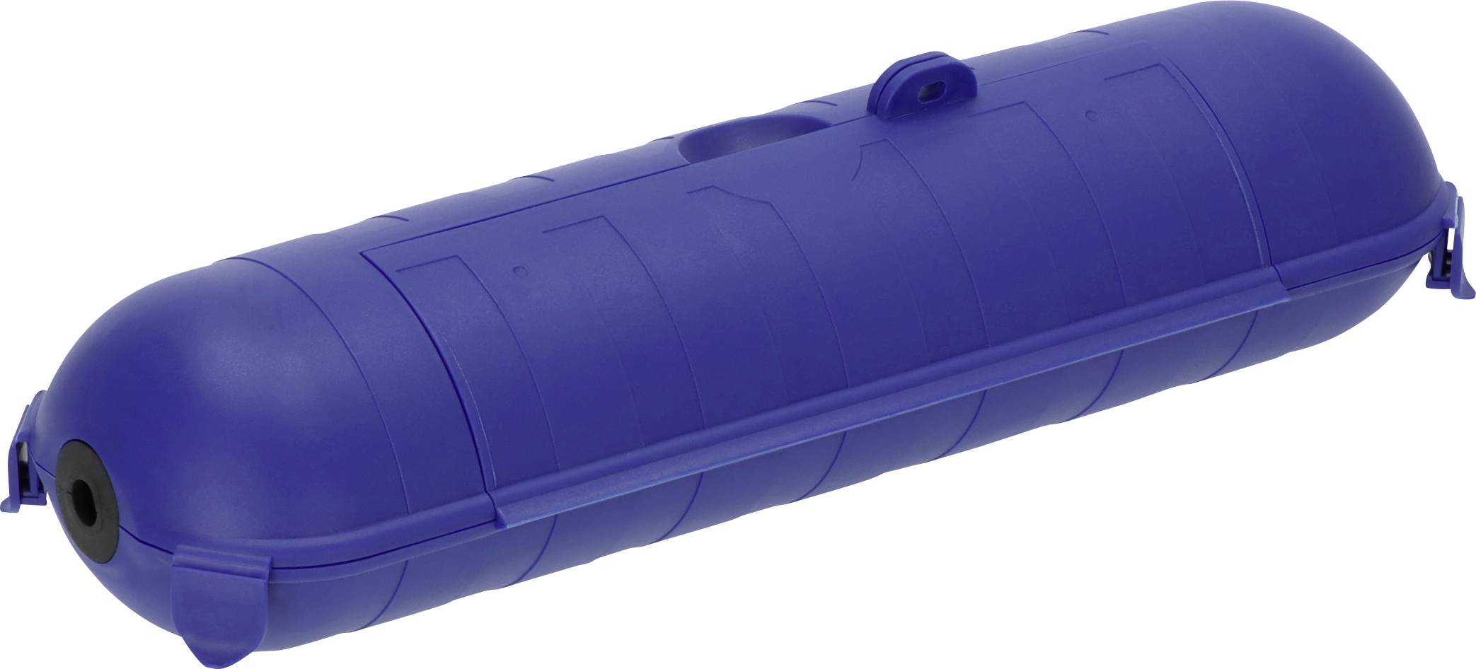 Pare-chocs ou défense cylindrique bleu gonflable avec extrémités arrondies, présenté isolé sur un fond blanc.