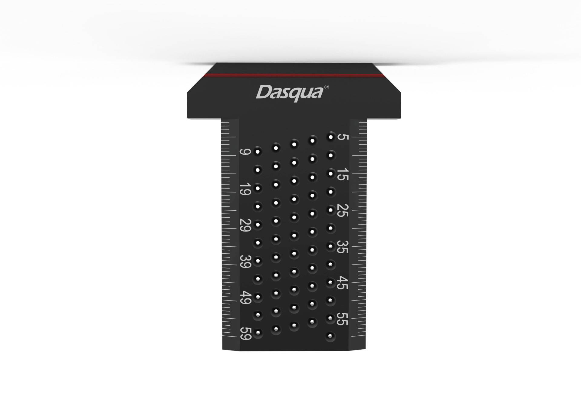 Règle graduée de 0 à 59 par pas de 10 ; le mot 'Dasqua' en haut. Outil de mesure précis.