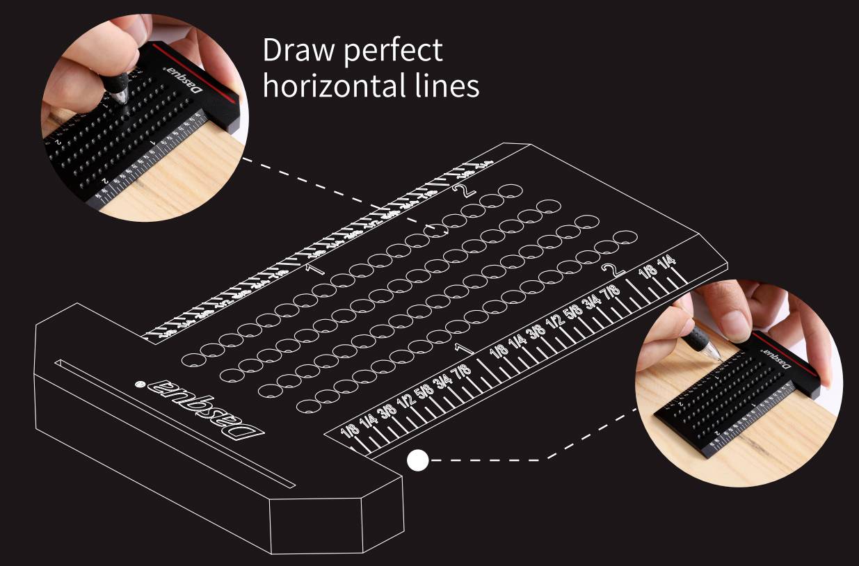 Outil de dessin pour tracer des lignes horizontales parfaites. Comprend une échelle et des trous pour guider les stylos et tracer des lignes précises.