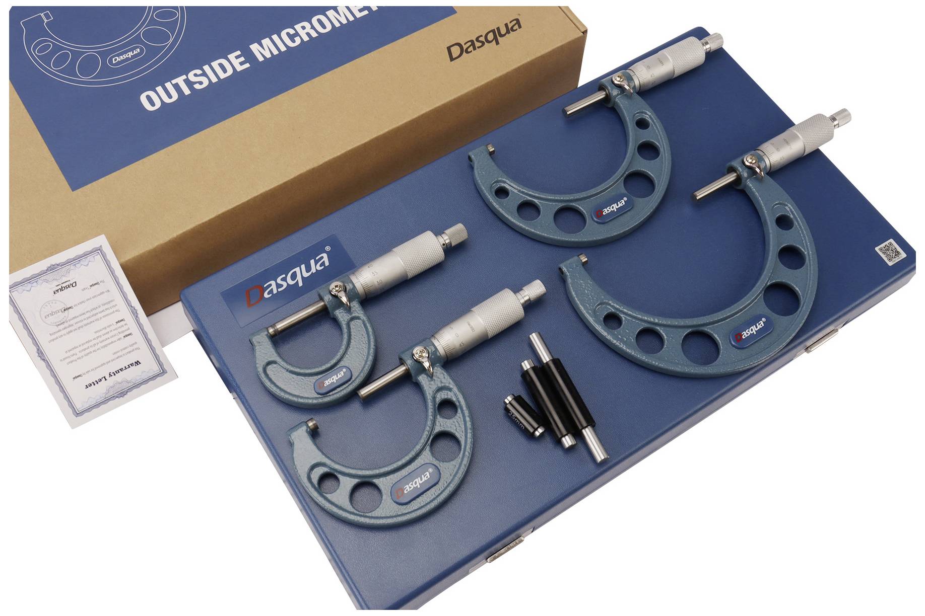 Dasqua 4111-8210 Jeu de 4 micromètres extérieurs 0 - 100 mm Lecture: 0.01 mm