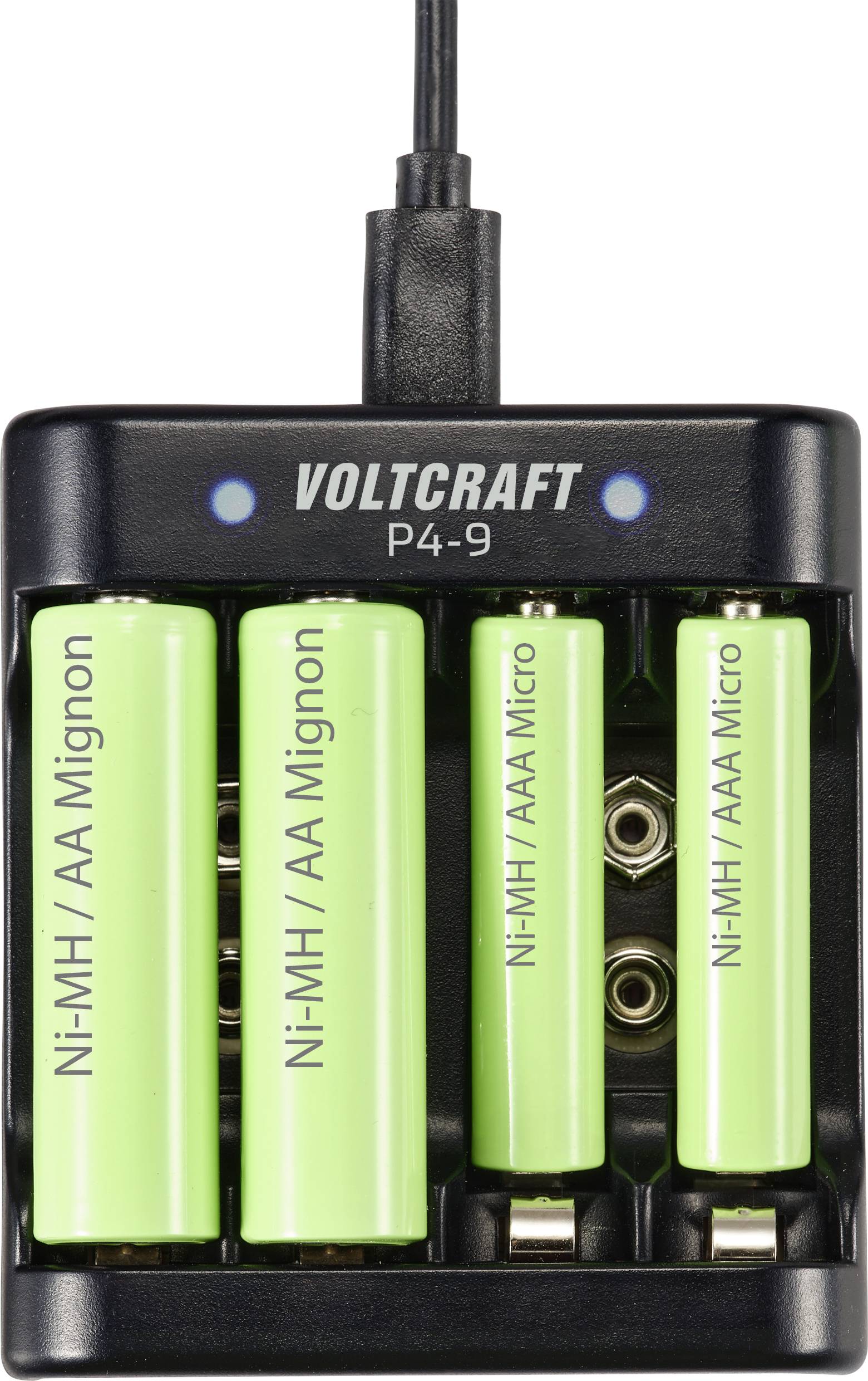 VOLTCRAFT P4-9 Chargeur de piles rondes NiMH LR03 (AAA), LR6 (AA), 6LR61 (9 V)