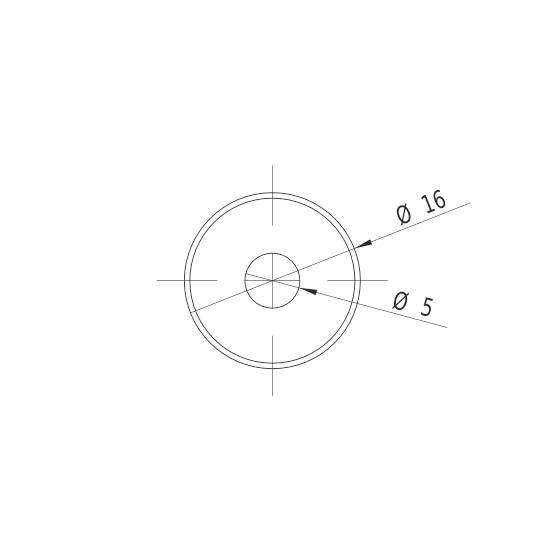 Dessin technique d'un cercle avec deux diamètres marqués : 16 et 5 unités. Les lignes traversent le centre.