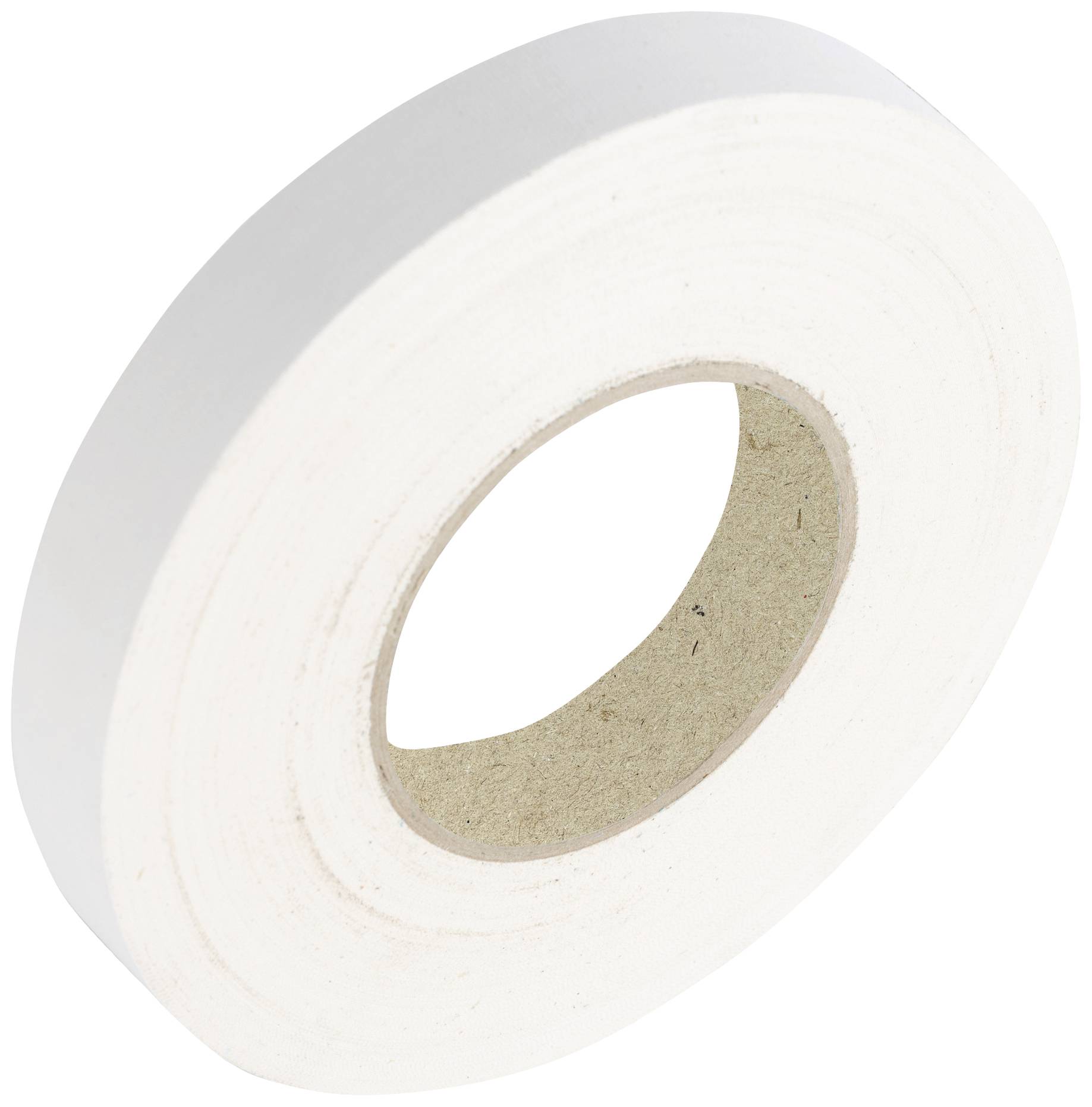 Rouleau de ruban adhésif blanc, vu de côté.