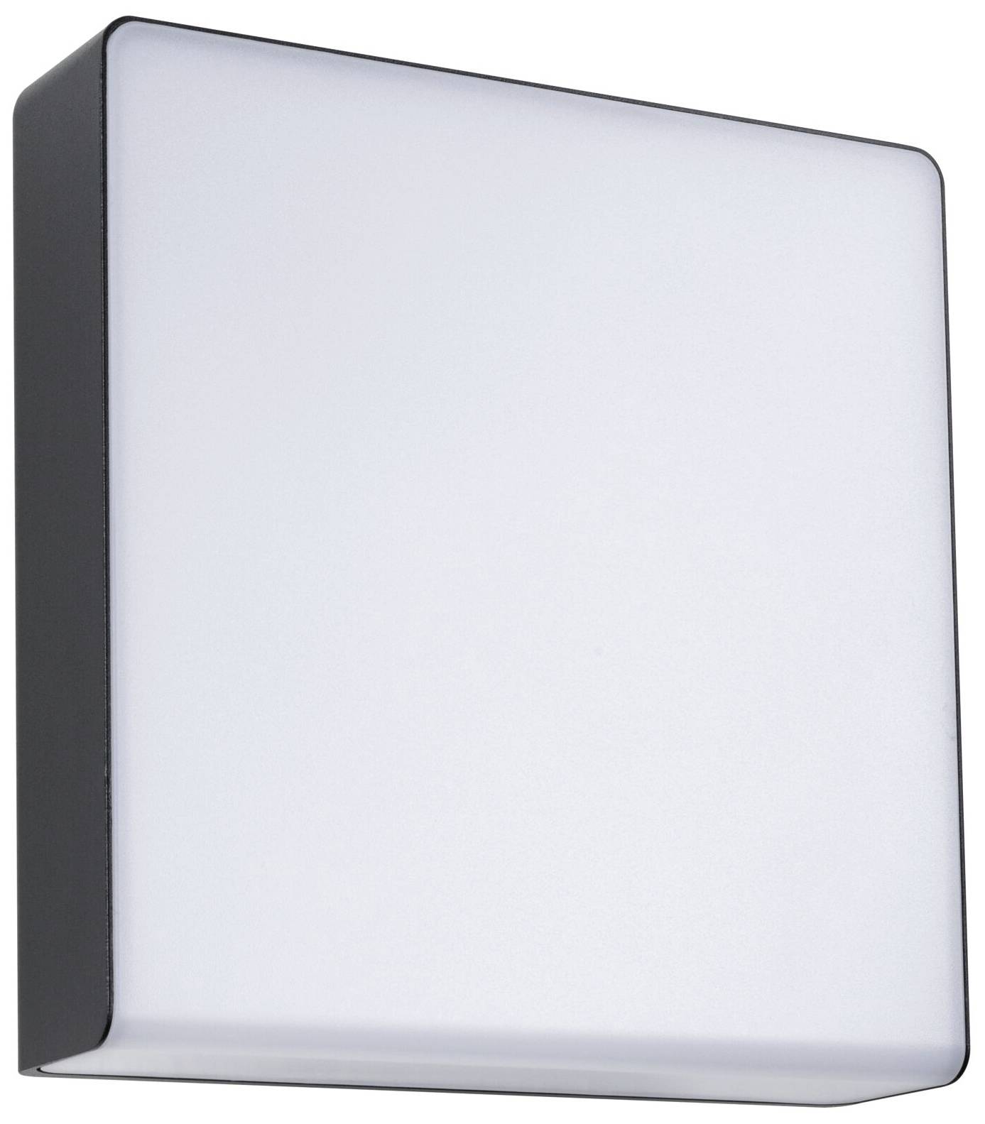 Un luminaire mural carré blanc avec bordure noire, adapté à un intérieur moderne ou à l'extérieur, offrant une lumière diffuse.
