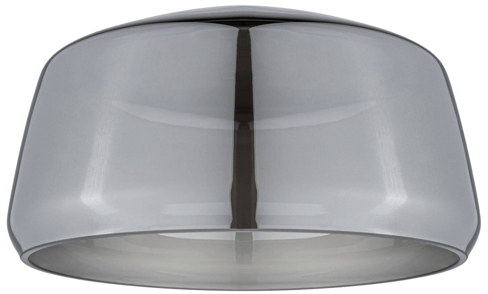 Un luminaire de plafond moderne et rond avec un abat-jour gris légèrement translucide, qui diffuse la lumière uniformément dans la pièce.