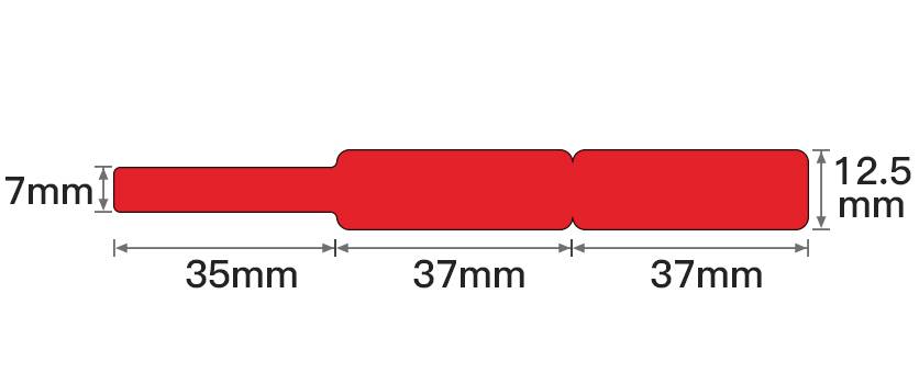 La figure montre les dimensions d'une pièce rouge : 35 mm, 37 mm, 37 mm le long de la longueur ; 7 mm et 12,5 mm en hauteur.