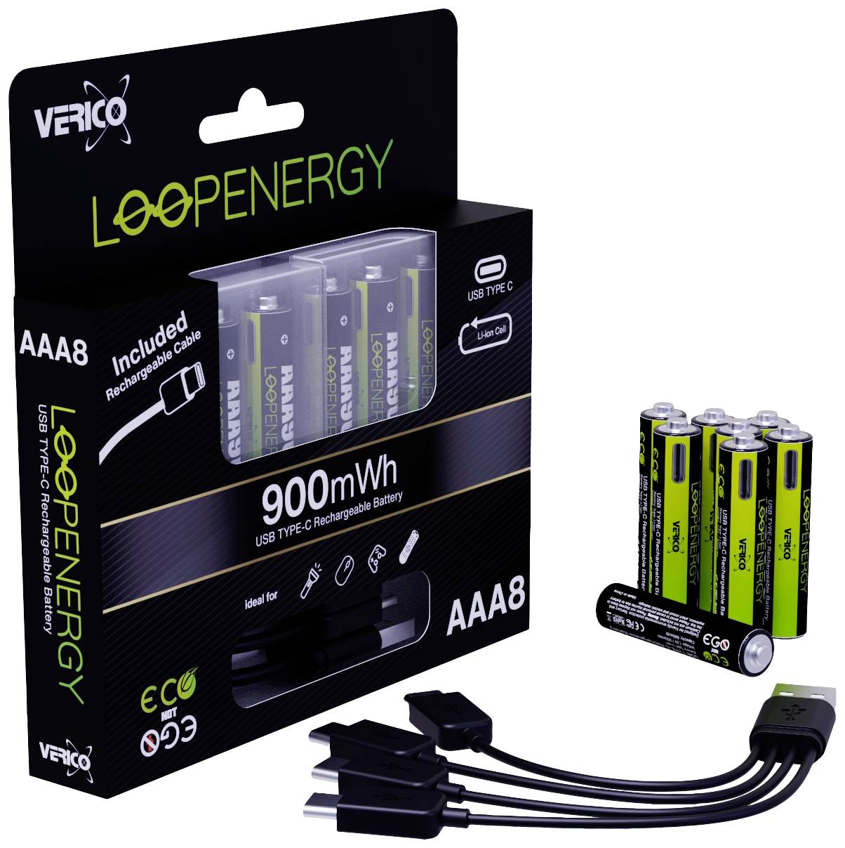 Batterie USB-C® Verico LoopEnergy USB-C Li-Ion 600 mAh 1.5 V 8 pc(s)