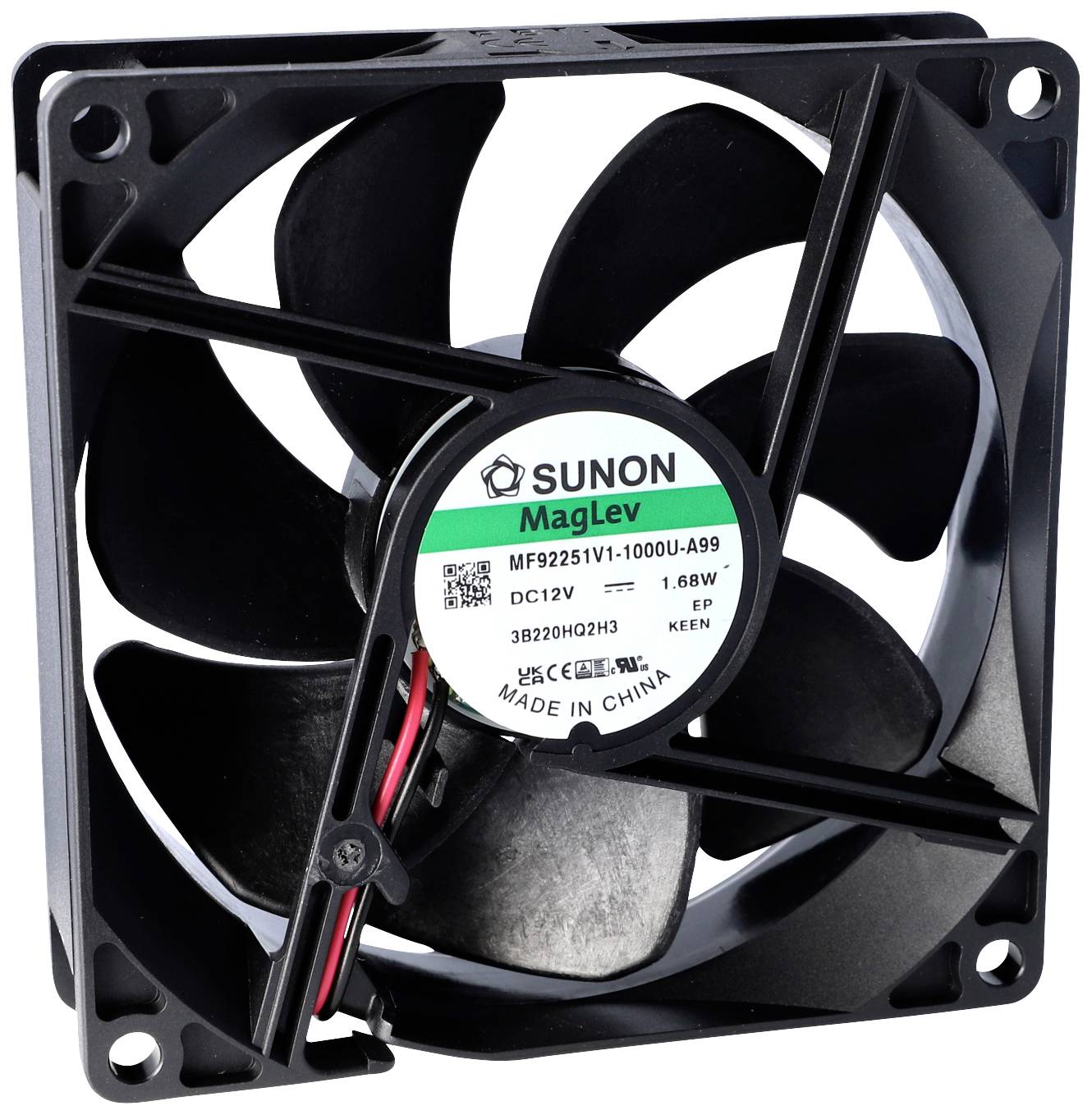 Ventilateur d'ordinateur noir à six pales, étiqueté 'Sunon MagLev'. Adapté pour le refroidissement d'appareils.