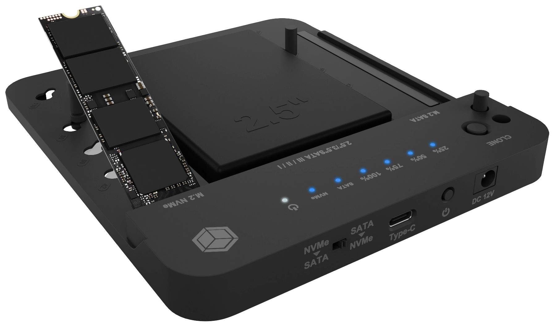 ICY BOX IB-2915MSCL-C31 USB-C® USB 3.2 (Gen 2) M.2 PCIe NVMe, M.2 SATA, SATA I, SATA II, SATA III Station de copiage pour disque