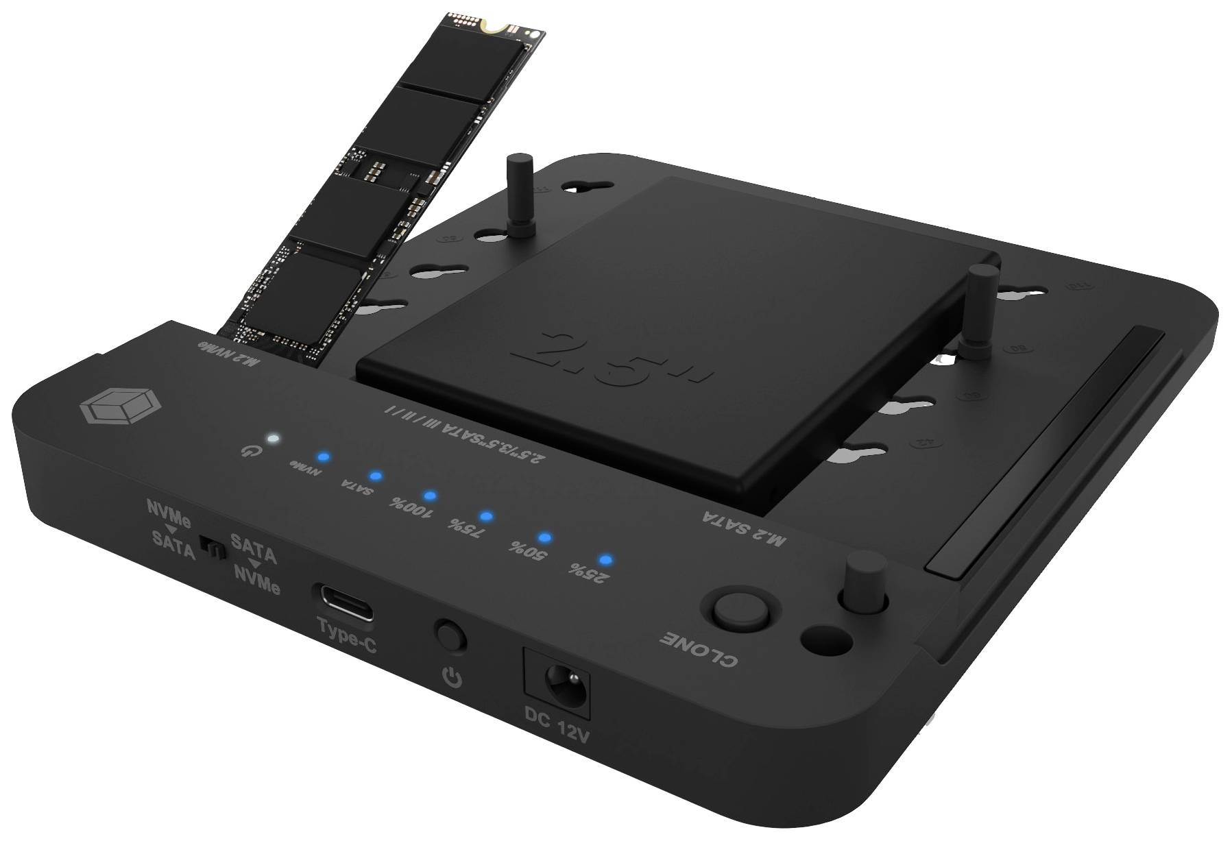 ICY BOX IB-2915MSCL-C31 USB-C® USB 3.2 (Gen 2) M.2 PCIe NVMe, M.2 SATA, SATA I, SATA II, SATA III Station de copiage pour disque