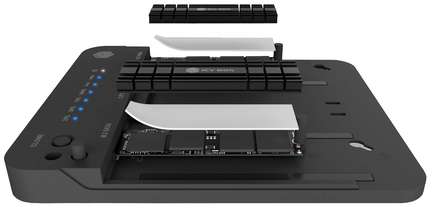 ICY BOX IB-2915MSCL-C31 USB-C® USB 3.2 (Gen 2) M.2 PCIe NVMe, M.2 SATA, SATA I, SATA II, SATA III Station de copiage pour disque