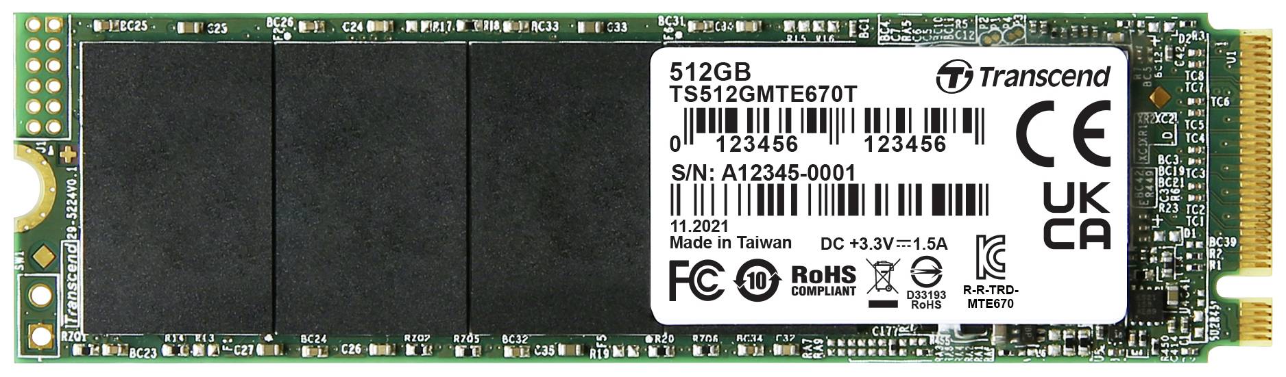 Transcend MTE670T 512 GB SSD interne NVMe/PCIe M.2 PCIe NVMe 3.0 x4 industriel TS512GMTE670T