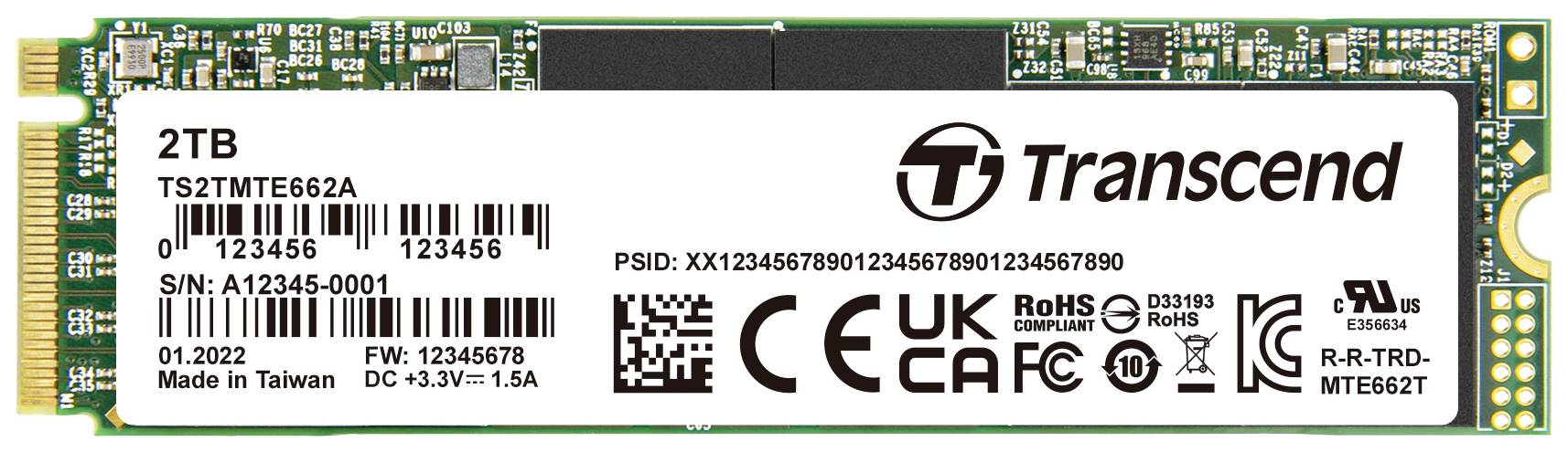 Transcend MTE662A 2 TB SSD interne NVMe/PCIe M.2 PCIe 3.0 x4 industriel TS2TMTE662A