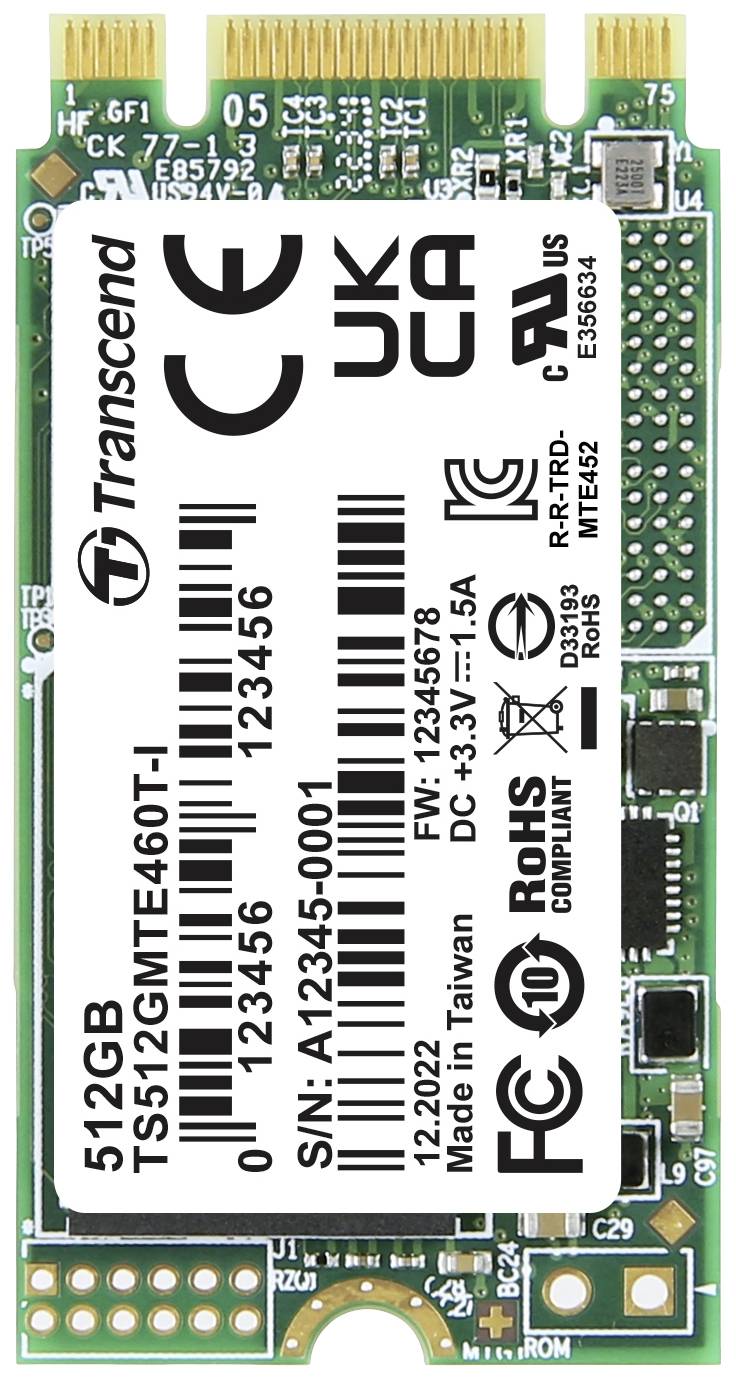 Transcend MTE460T-I 512 GB SSD interne NVMe PCIe M.2 2242 PCIe NVMe 3.0 x2 industriel TS512GMTE460T-I